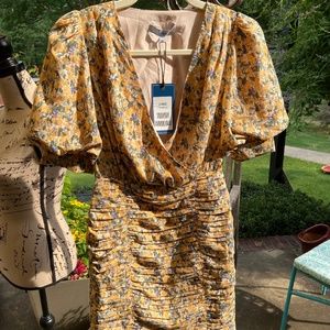 J.ING NEW with tags, XS, Ruched, Puff Sleeve,  Bodycon, Floral Dress